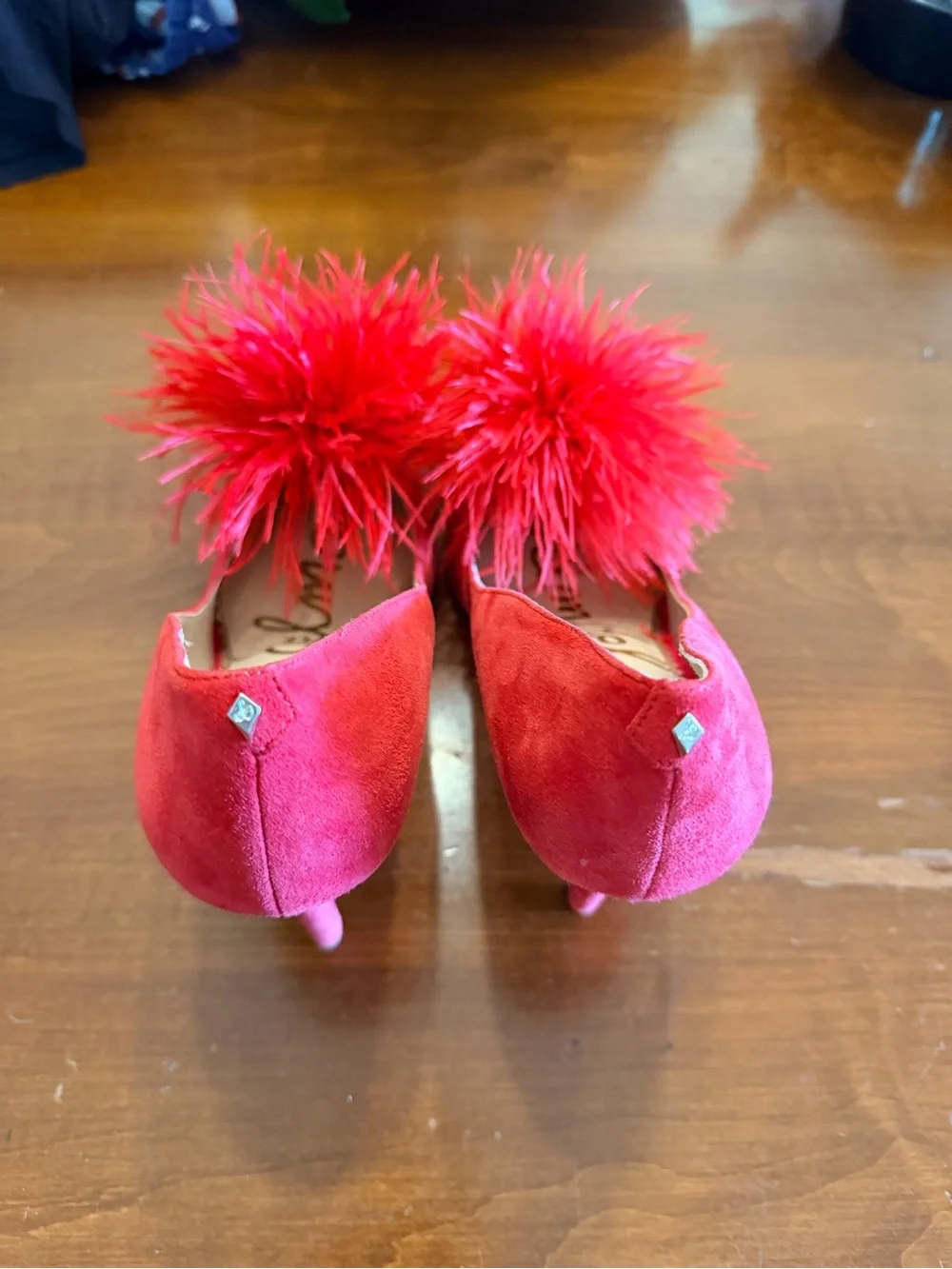 Sam Edelman Red Feather Pom Pointed-Toe Heels